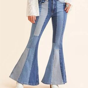 NWT Wrangler Blue Patchwork Flare Jeans
